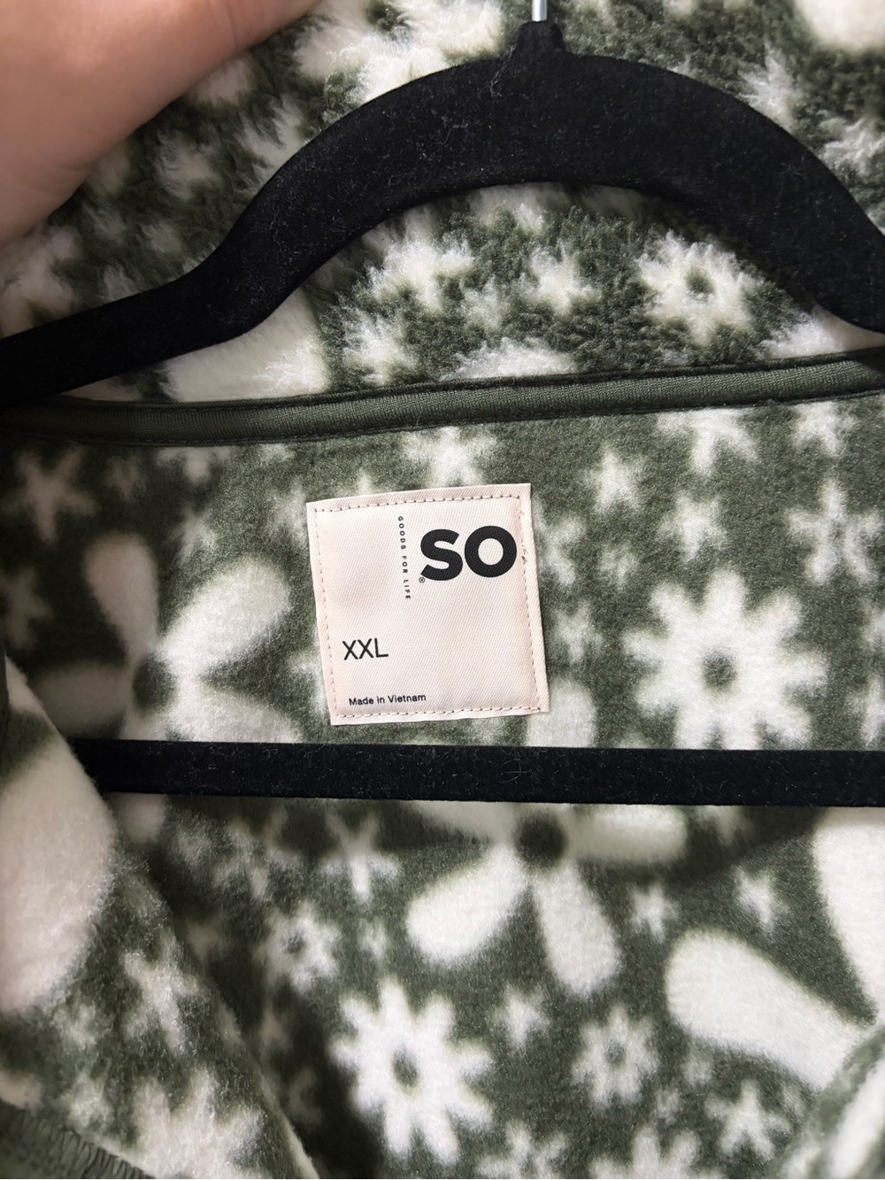 SO Olive Green and White Floral Fleece Jacket - Picture 2 of 7